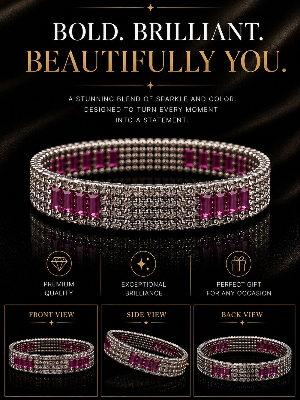 Elegant Pink Crystal  Bracelet - Women Jewelry